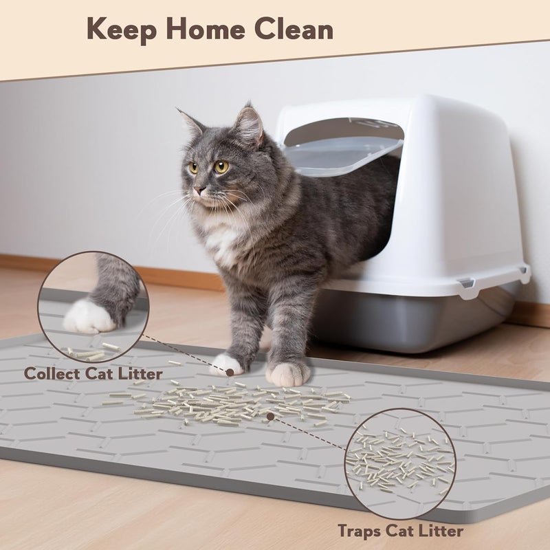 Garoopion Cat Litter Box Mat, Large 40" X 28" Litter Trapping Mat for Cats, Waterproof Silicone Pad for Floor, Gray - Image 3